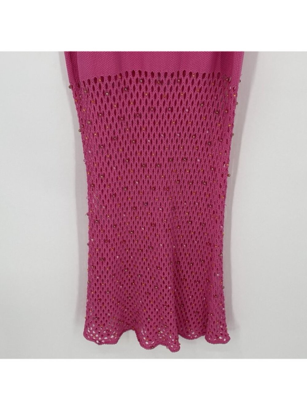 The Wolf Gang Size M Perla Knit Maxi Dress Pink Beaded NEW - Picture 16 of 16